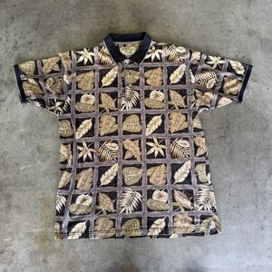 Bamboo Cay Rayon Leaf Print Hawaiian Shirt Men’s L Button